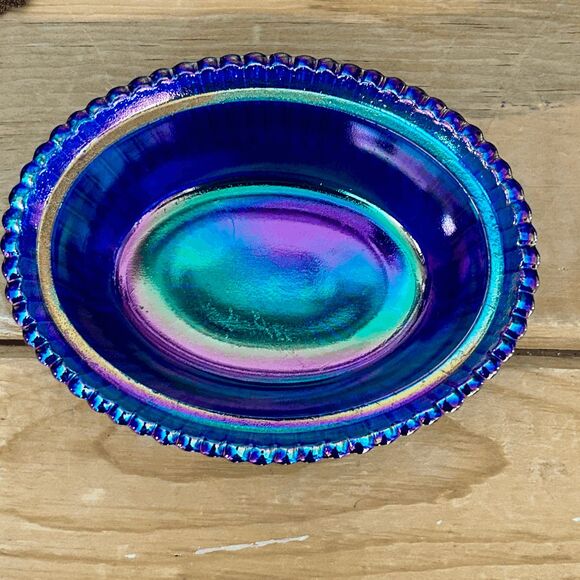 Horse Covered Candy Dish - Cobalt Carnival - 2 Piece Glass Horse on Ribbed Vase - Picture 4 of 5